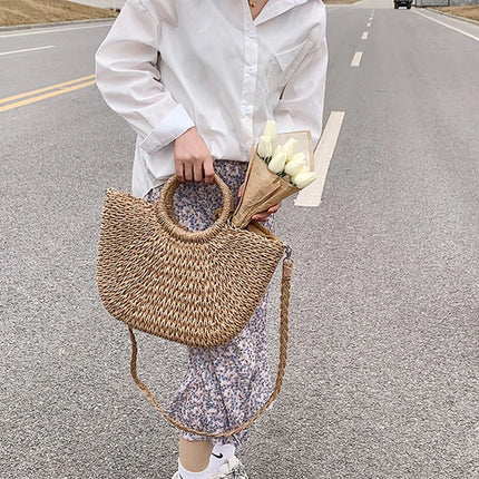 Borse in paglia intrecciata per donna Borsa da viaggio fatta a mano al mare Borsa da spiaggia estiva Nuova borsa a secchiello con manico Shopping Tote Bag Basket Bolsa