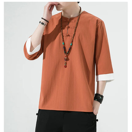 Camicie estive Uomo Stile cinese Kung Fu Tai Chi Camicette casual traspiranti tinta unita Uomo Cardigan tradizionale retrò Tang Suit