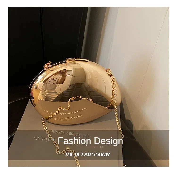Designer Acrylic Shell Shape Clutch Bag Gold Silver Women Evening Party Bag Cute Shiny Metal Shoulder Crossbody Bags Small Purse PlatiNum