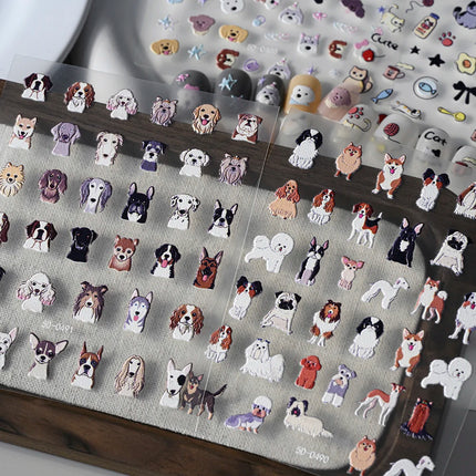 1Pcs 5D Lovely Dog/Cat Nail Art Stickers Cartoon Puppy Kitten Pet Animal Adhesive Nail Decals Y2K Manicure Decorations Sliders &