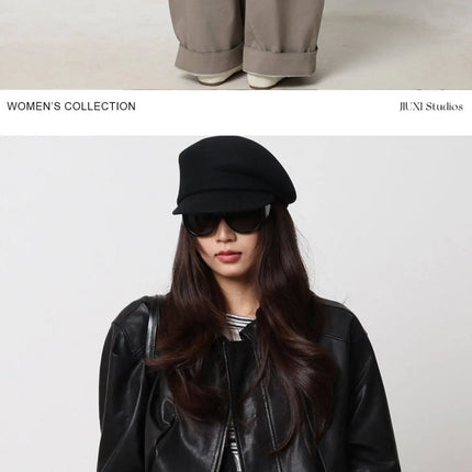 Soft Sheepskin Genuine Leather Cropped Jacket Women Lapel Zip Up Snap Button Side Pockets Casual Autumn Real Leather Outerwear
