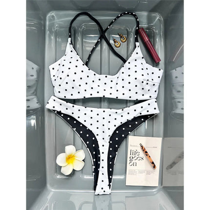 XS - L Nuovo Bikini Micro Thong a Pois da Donna, Costume da Bagno Due Pezzi, Set Bikini V7854 PlatiNum