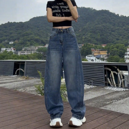 Jeans a gamba larga a vita alta Pantaloni in denim sottile da donna Jeans larghi dritti a figura intera taglie forti Sle casual