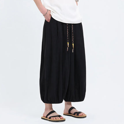 Pantaloni Lantern da Uomo: Pantaloni Casual in Cotone e Lino, Tinta Unita, Oversize, Comodi, a Gamba Larga, Stile Streetwear - Vendita Calda
