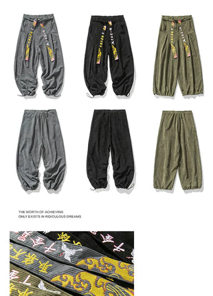 Cineserie Cintura Pantaloni da uomo Moda Pantaloni sportivi larghi Harajuku Pantaloni da jogging Hip Hop Velluto a coste Coppia casual Pantaloni Harem M-5XL
