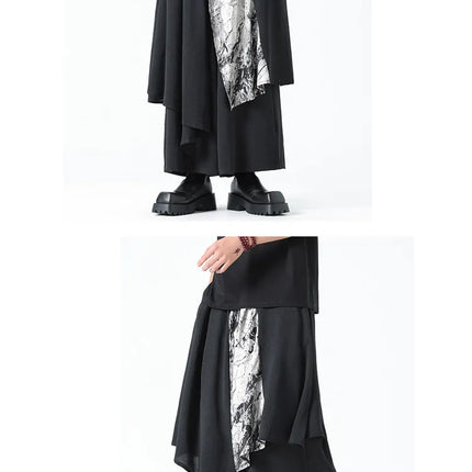 Pantaloni Stile Coreano di Tendenza, Design Casual da Uomo, Moda Streetwear, Pantaloni Maschili Oversize a Gamba Larga con Effetto Due Pezzi