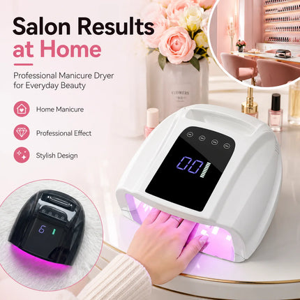 96W Wireless UV LED Nail Dryer, Rechargeable Nail Lamp with Metal Base, Portable Cordless Manicure Curing Light for Gel Polish