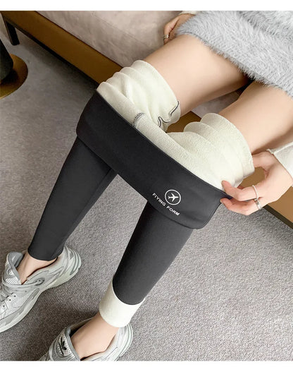 Women High-Waisted Winter Leggings Add Plush Fleece Slimming Tights Warm Trousers Casual Cashmere Pants For Women
