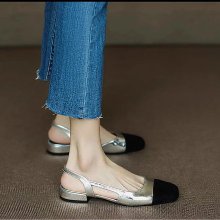 Sandali Donna Estivi 2026 Nuovi Colori Misti Ciabatte Slip-on Oro Tacco Basso Sgback Stile Romano Scarpe Casual Basse da Ragazza