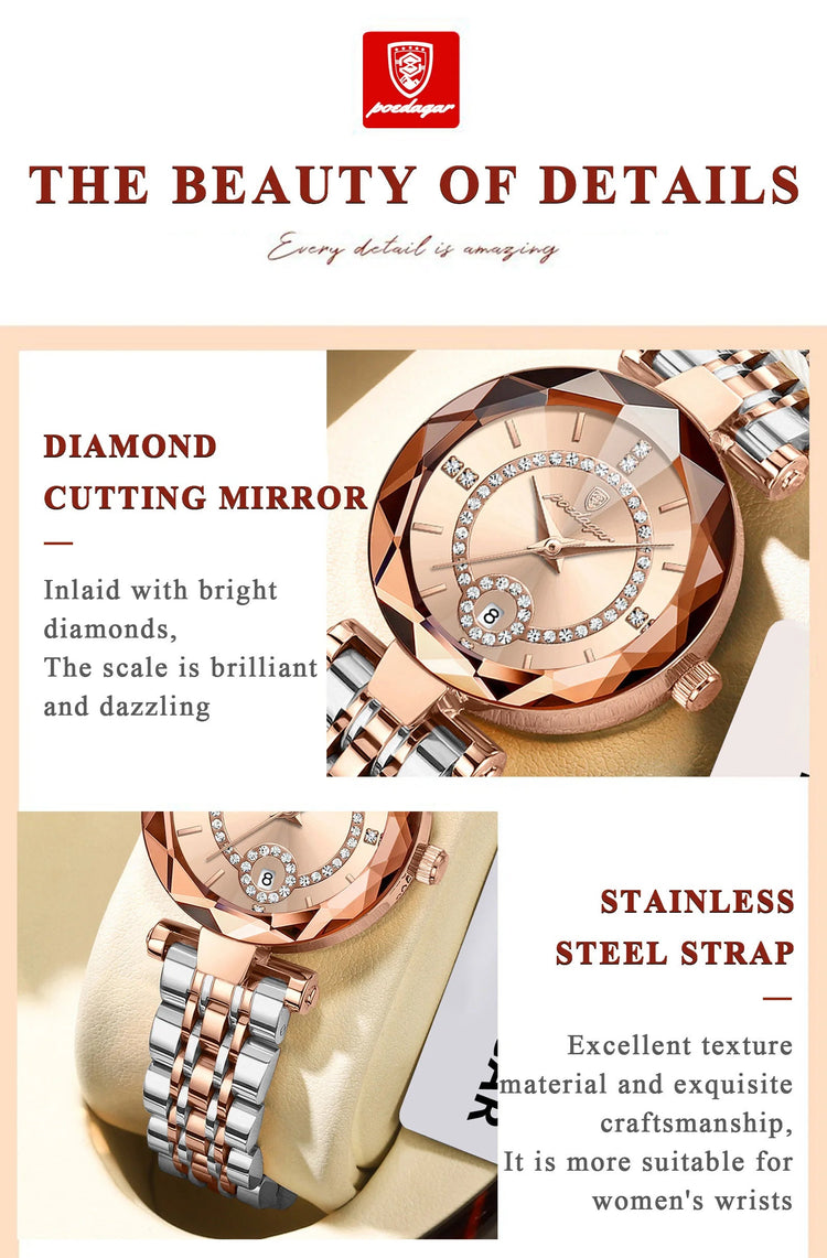 POEDAGAR Orologio da polso originale alla moda per donna Orologio da donna al quarzo con data in acciaio inossidabile impermeabile Orologi da donna casual di lusso platinumshop