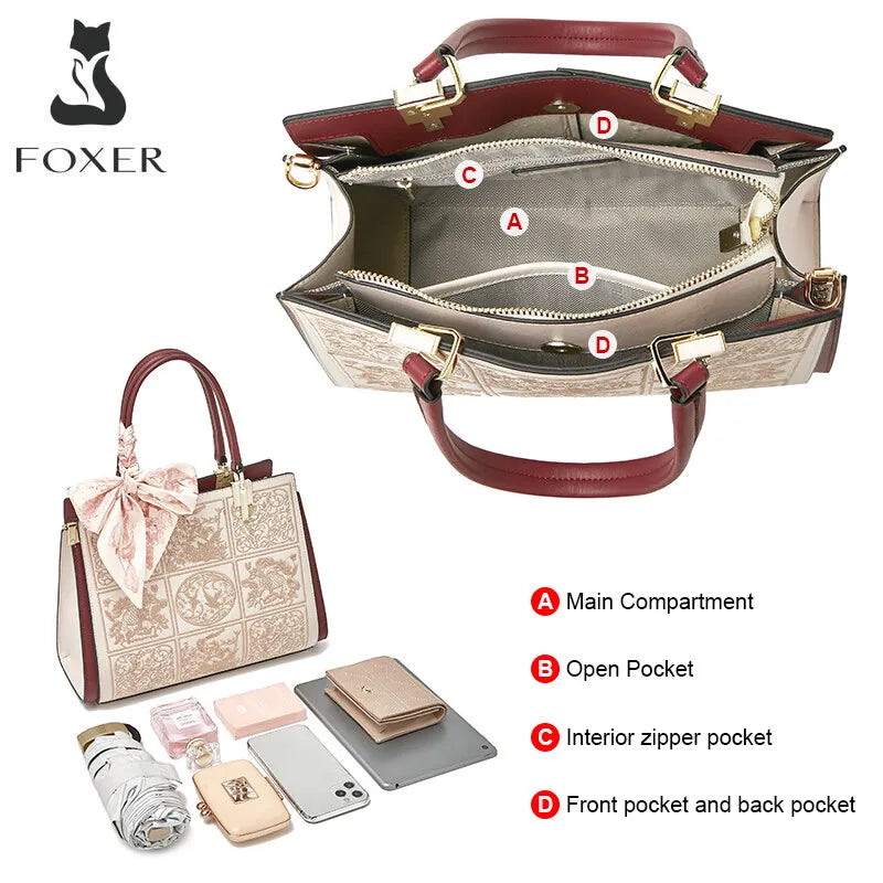FOXER borsa a spalla donna in pelle con foulard seta