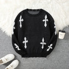 Trendy Street Style Ripped Cross Pattern Pullover Ripped Sweater Casual Crew Neck Knit Men's Pullover