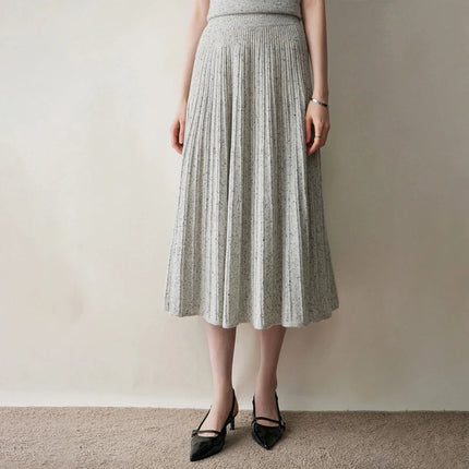 2025 New Grace Women's Cashmere Long Pleated Skirt Autumn Winter Office Lady Cashmere Skirt 100% Cashmere Pupular Dress Skirt PlatiNum