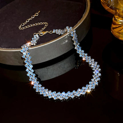 Luxury Shiny Full Rhinestone Choker Necklace for Women Personalized Geometric Crystal Necklaces Wedding Jewelry Party Gifts PlatiNum