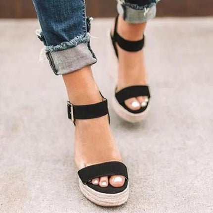 Nuovi Sandali Donna Espadrillas con Zeppa 2026, Open Toe con Cinturino e Fibbia, Platform Estivi da Spiaggia Casual Comodi Antiscivolo Taglie Forti