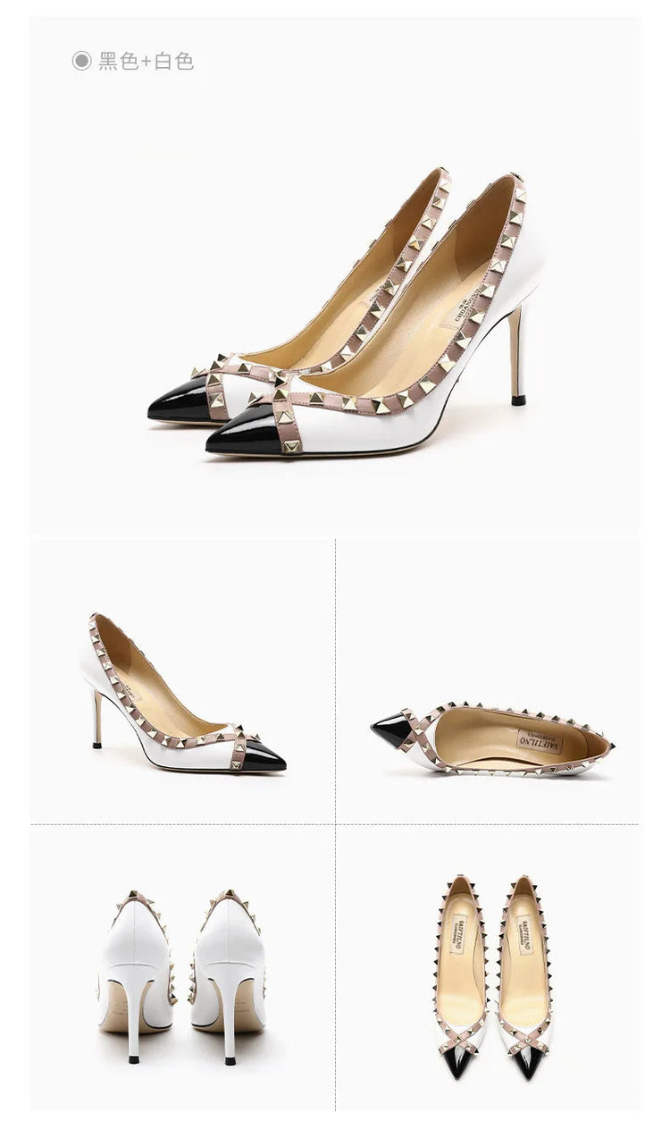 Tacchi Alti con Rivetti alla Moda 2026, Tacchi Alti Bicolore, Tacchi a Spillo da Donna, Scarpe Singole, Scarpe da Donna Sexy a Punta platinumshop