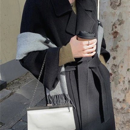 Double-sided Cashmere Big Collar Women's Coat 100% Pure Wool Reversible Woolen Coat High-End Fashion Loose Women's Wear 2026