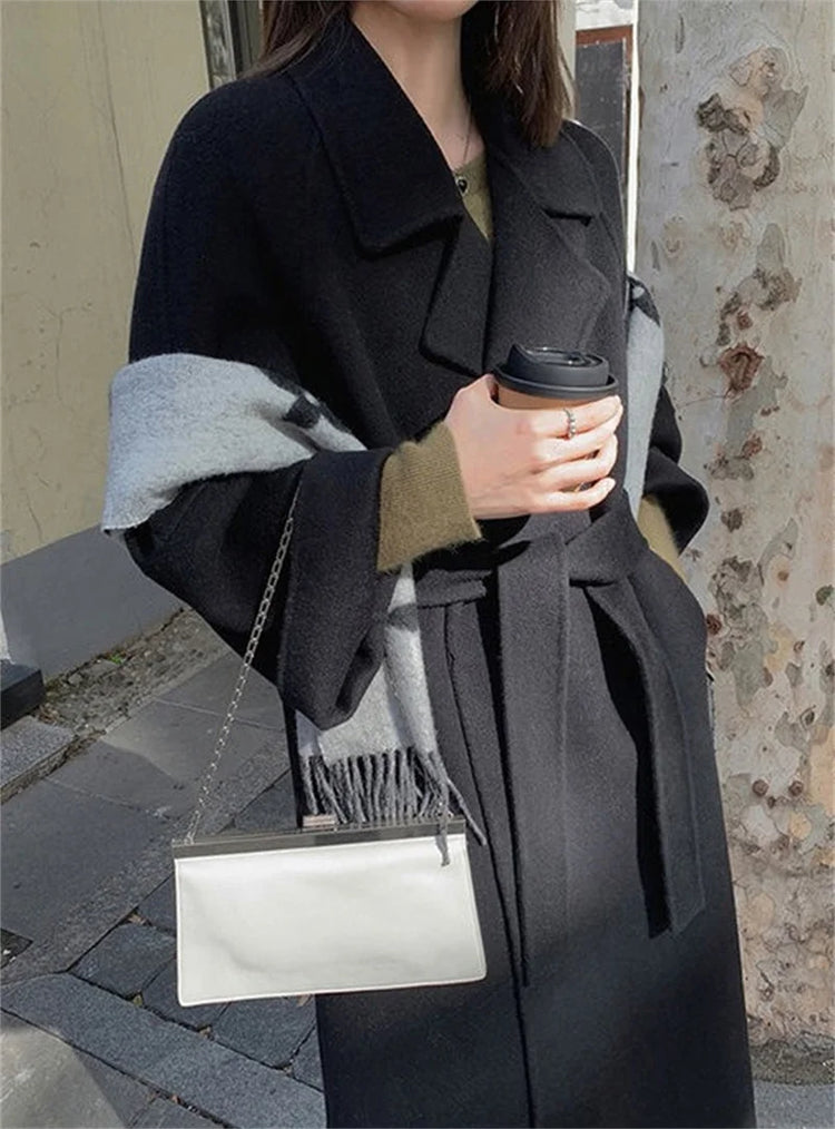Double-sided Cashmere Big Collar Women's Coat 100% Pure Wool Reversible Woolen Coat High-End Fashion Loose Women's Wear 2026