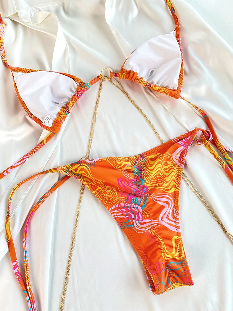 Miyouj Nuovi Bikini Stampati Costumi da bagno Donna Costume da bagno sexy Fasciatura Bikini Set 2024 Beachwear String Costumi da bagno Micro Biquinis platinumshop