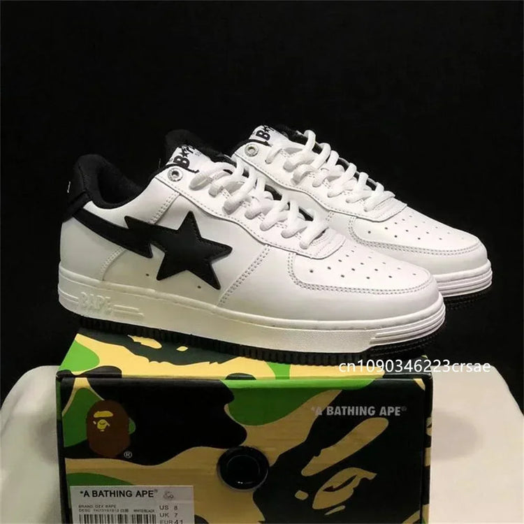 A BATHING APE Men All Black Shark BAPESTA Casual Plarfom Shoes Unisex Women Slip-Resistant Outdoor Soft Walking Sneakers