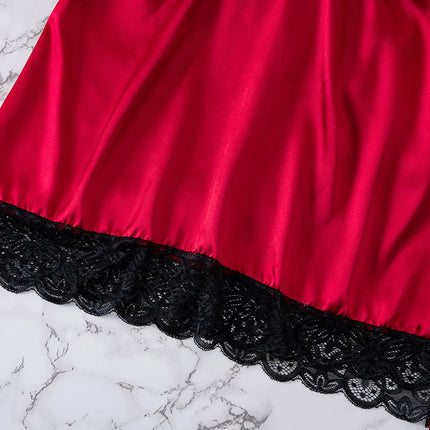 Luxe Plus - Chemise in raso rosso taglia: intricati accenti di pizzo nero, design a V profondo per un fascino romantico ed elegante. biancheria intima sexy calda