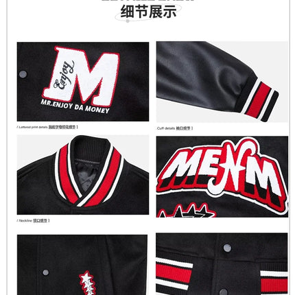 Streetwear Bomber Baseball Jacket Men Y2K Hip Hop Letter Embroidered Leather Retro Jacket Men Motorcycle Wear Zipper Coats Male