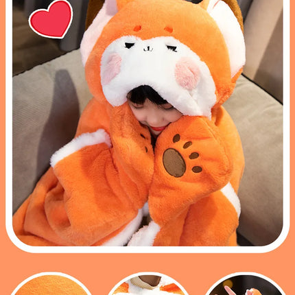 Anime Fox Cloak Fox Cape Cartoon Cloak Coral Fleece Keep Warm Air Blankets Cosplay Costumes Lovely Soft Birthday Valentine Gifts