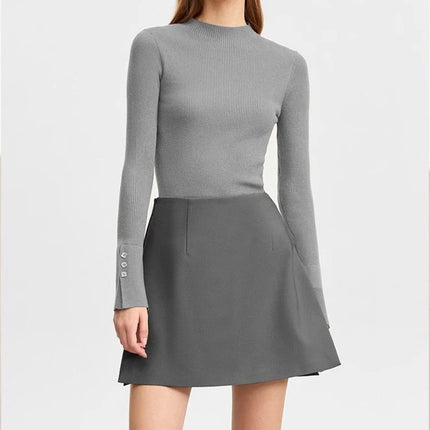 Gonne casual semplici da donna, stile coreano, a vita alta, per l'ufficio, da pendolare, a trapezio, tinta unita, abbinabili a tutto, gonne femminili