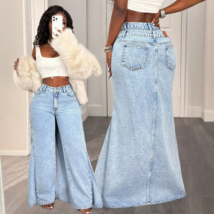 Jeans da Donna a Vita Alta dal Design Casual e Alla Moda