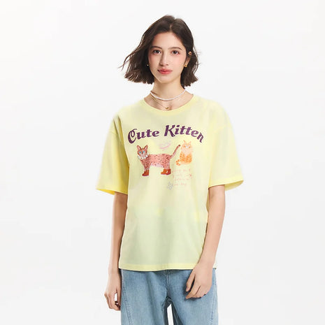 T-shirt a maniche corte Semir da donna, lunghezza media, fantasia carina, stile retrò, nuova collezione estiva 2025, top ampio traspirante, stile di nicchia