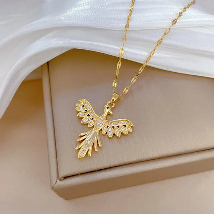 Trendy Phoenix Stainless Steel Cubic Zirconia Necklaces For Women Men Gold Color Metal Crystal Necklace Party Everyday Jewelry PlatiNum