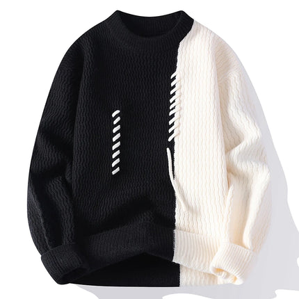 Men's Fashion stripe pattern Sweaters Autumn/Winter Loose Knittwear Men sweater youth Thick Warm patchwork pullovers Top