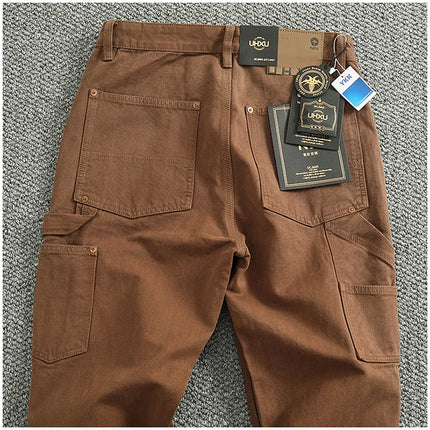 2025 Spring and Autumn New American Retro Heavyweight Patchwork Cargo Pants Men's Fashion Multi-pocket Casual Loose Trousers
