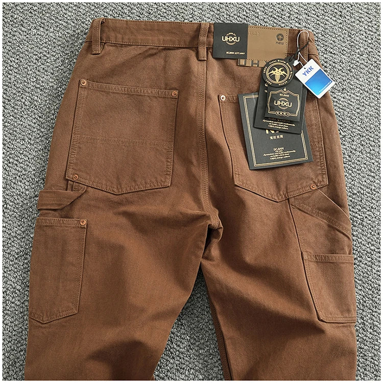 2025 Spring and Autumn New American Retro Heavyweight Patchwork Cargo Pants Men's Fashion Multi-pocket Casual Loose Trousers