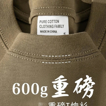 600G Heavy Cotton Short-sleeved T-shirt Men's and Women's Summer Loose Casual Trend Versatile Round Neck Half-sleeved Clothes PlatiNum