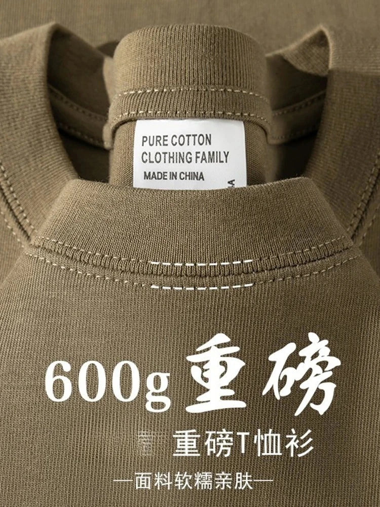 600G Heavy Cotton Short-sleeved T-shirt Men's and Women's Summer Loose Casual Trend Versatile Round Neck Half-sleeved Clothes PlatiNum
