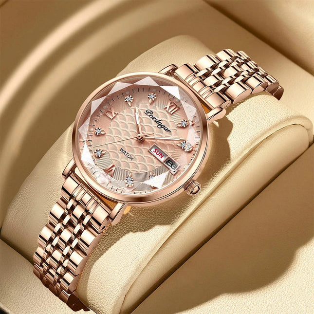 Orologio da donna POEDAGAR di alta qualità, in acciaio inossidabile, raffinato orologio da polso a bracciale, impermeabile, luminoso, elegante, orologio da donna, Reloj platinumshop