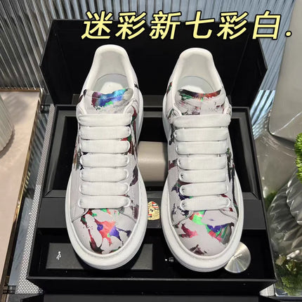 American European Fashion Casual Shoes Unisex White Platform Sneakers Man Sport Shoes In Printing Leather Women Heighten Loafers