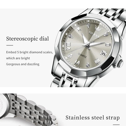 OLEVS 9931 Elegante Orologio da Donna di Lusso, Marca Originale, Movimento al Quarzo, Impermeabile, in Acciaio Inossidabile, Luminoso con Data platinumshop