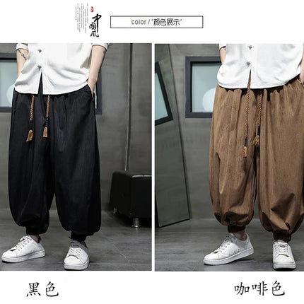 Pantaloni a gamba larga da uomo Pantaloni larghi in vita elastica da uomo Streetwear Stili giapponesi Pantaloni casual Pantaloni lunghi oversize vintage solidi