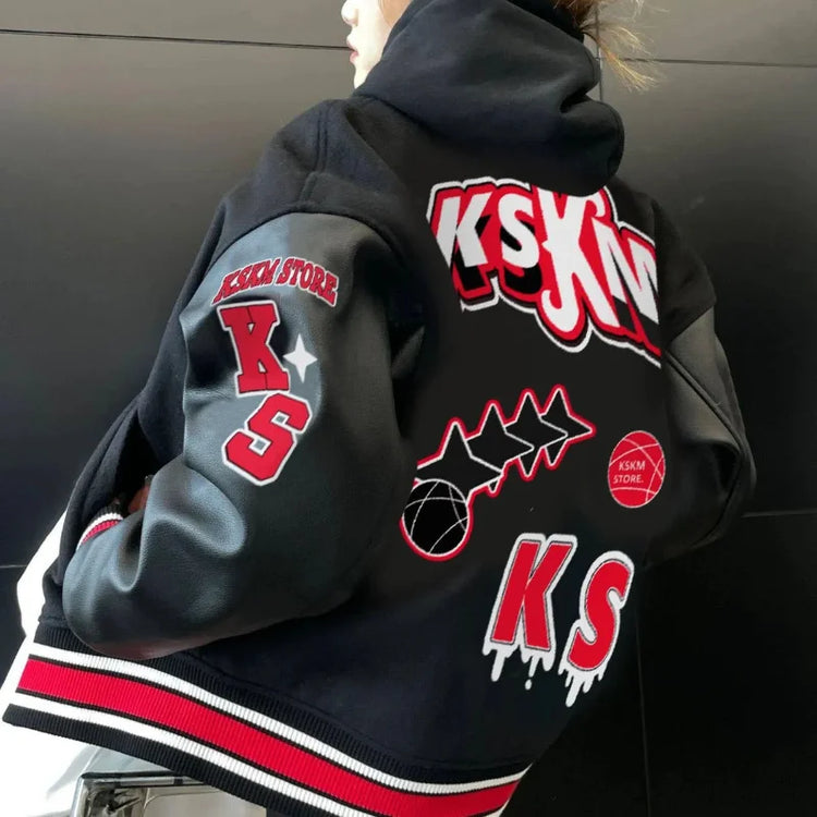 Bomber Jacket Men Women Flocking Hip Hop Loose Casual Patchwork Coat Unisex Embroidery High Street Varsity Baseball Outwear 2023