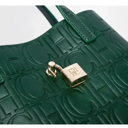 CH Large Capacity Handbag Luxury Brand Temperament Letter Print with Lock Design 2025 Trendy Women's Crossbody Bag PlatiNum