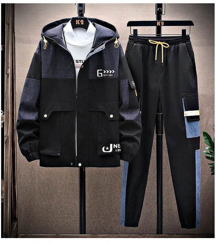 Casual Two Piece Men's Sets Clothing Spring Autumn Hooded Jackets And Pants Tracksuits Youth Street Wear Loose Top Coat & Jogger