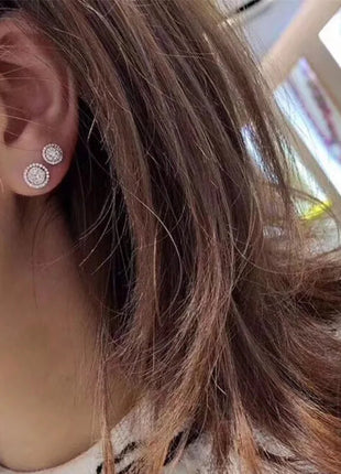 Hip Hop Female Earrings 925 Sterling Silver Small Round Shaped Earrings for Women Bling Zirconia Ear Fashion Statement Jewelry PlatiNum