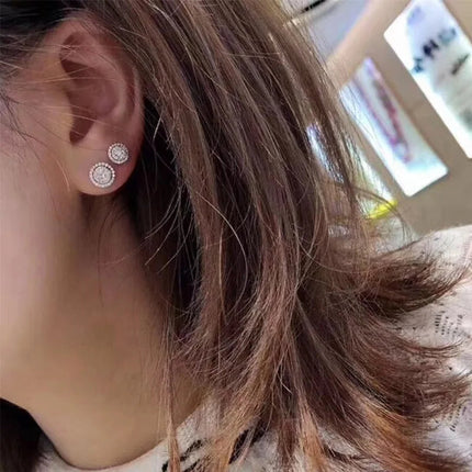 Hip Hop Female Earrings 925 Sterling Silver Small Round Shaped Earrings for Women Bling Zirconia Ear Fashion Statement Jewelry PlatiNum