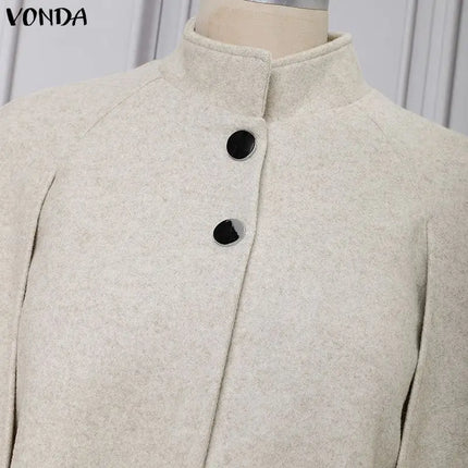 VONDA Autumn Women Capes Elegant Stand Collar Thin Cape Coat Solid Button Poncho OL Work Tops Office Streetwear Party Jackets