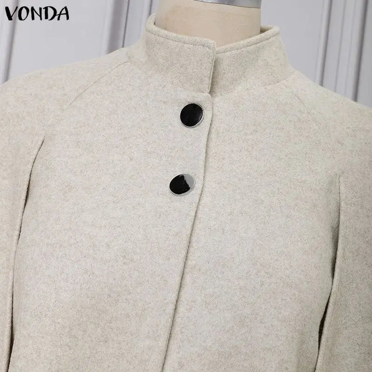 VONDA Autumn Women Capes Elegant Stand Collar Thin Cape Coat Solid Button Poncho OL Work Tops Office Streetwear Party Jackets