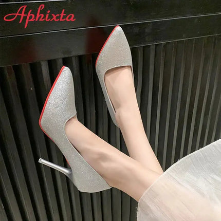 Aphixta Oro Argento Nero Décolleté con tacco alto a spillo da 3,54 pollici Décolleté da donna per tutte le stagioni Scarpe da festa con punta a punta di grandi dimensioni 49 50 platinumshop
