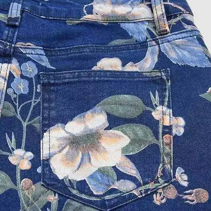 Jeans da donna con stampa Pantaloni a gamba larga Tasche a vita alta a tutta lunghezza Pantaloni dritti lavati in denim effetto consumato Casual invecchiato