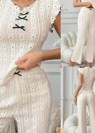 Nuovo set pigiama da donna con trama in pizzo di fascia alta, primavera ed estate, stile europeo e americano